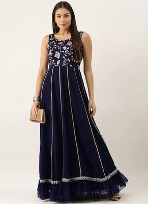 Ethnovogue Ready To Wear Blue Embroidered Kali Gown 1