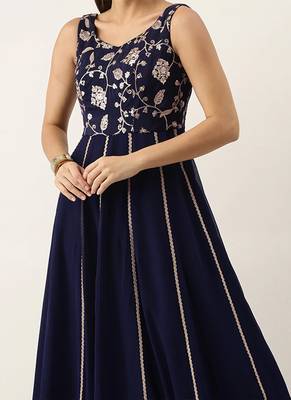Ethnovogue Ready To Wear Blue Embroidered Kali Gown 3