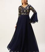 Ethnovogue Ready To Wear Blue Bell Sleeves Embroidered Gown