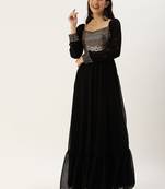 Ethnovogue Ready To Wear Black Georgette Mirror Embroidery Gown