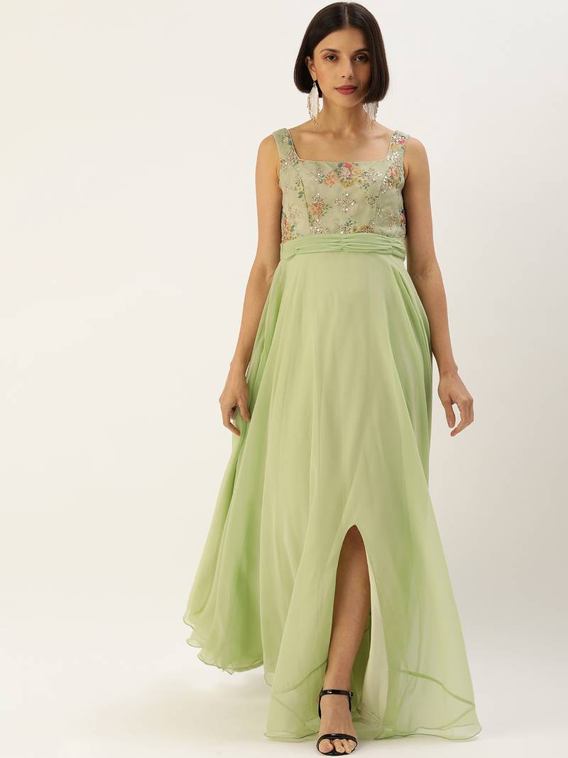 Ethnovogue Ready To Wear Mint Green Embroidered Gown Ethnovog 4023708