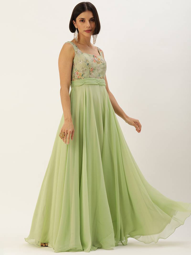 Ethnovogue Ready To Wear Mint Green Embroidered Gown Ethnovog 4023708