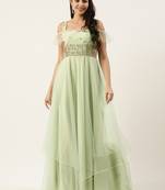 Ethnovogue Ready To Wear Multicolorcolored Viscose N Green Net Layered Gown