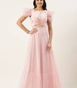 Ethnovogue Ready To Wear Peach Georgette Embroidered Boat Neck Gown