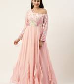 Ethnovogue Ready To Wear Peach Embroidered One Shoulder Ruffle Gown