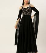 Ethnovogue Ready To Wear Black Net Embroidered Cape Style Sleeve Gown