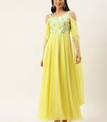 Ethnovogue Ready To Wear Dusty Blue Net N yellow Cape Style Sleeve Gown