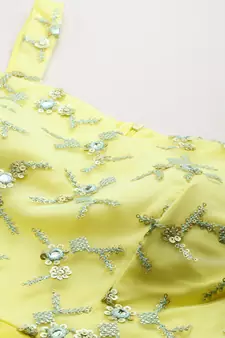 Ethnovogue Ready To Wear Dusty Blue Net N yellow Cape Style Sleeve Gown