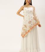 Ethnovogue Ready To Wear Multicolorcolored Net Mirror Embroidery White Georgette Gown