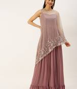 Ethnovogue Ready To Wear Brown Embroidered Net Pink Viscose Gown