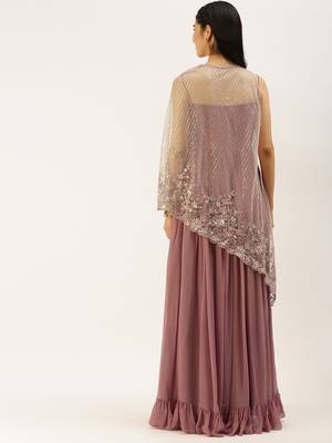 Ethnovogue Ready To Wear Brown Embroidered Net Pink Viscose Gown 2
