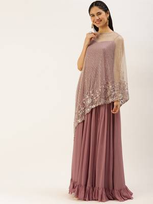 Ethnovogue Ready To Wear Brown Embroidered Net Pink Viscose Gown 3