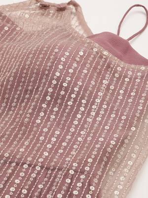 Ethnovogue Ready To Wear Brown Embroidered Net Pink Viscose Gown 4