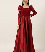 Ethnovogue Ready To Wear Maroon Georgette Embroidered N Art Silk Gown