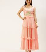 Ethnovogue Ready To Wear  Peach Embroidered Tiered  Gown
