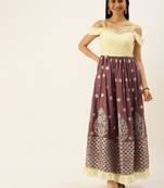 Ethnovogue Ready To Wear Mauve N Off White Draped Yoke Style Gown