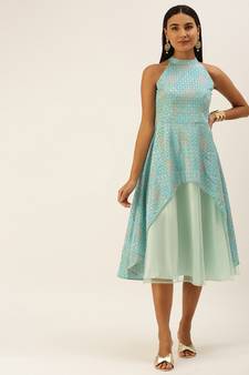 Ethnovogue Ready To Wear Multicolorcolor N Green Asymmetrical Gown
