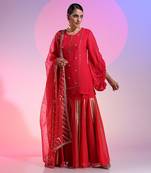 Red Sequin And Gotta Lehenga Set