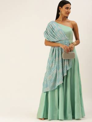 Ethnovogue Ready To Wear Multicolorcolored Embroidered Indo Western Gown 1