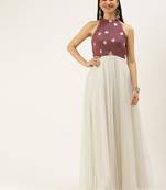 Ethnovogue Ready To Wear Mauve N White Embroidered Gown