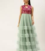 Ethnovogue Ready To Wear Pink Embroidered Chinon N Mint Green Net Gown