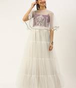Ethnovogue Ready To Wear Off White N Mauve Embroidered Gown
