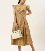 Ethnovogue Ready To Wear Beige Printed Rayon Calf Length Dress