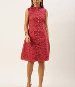 Ethnovogue Ready To Wear Pink Printed Cotton Collar Neck Dress