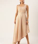 Ethnovogue Ready To Wear Pink Rayon High N Low Pleated Yoke Dress