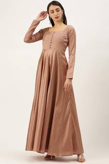 Ethnovogue Ready To Wear Peach Jacquard Fit N Flare Dress