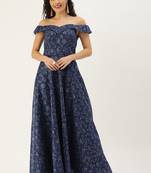 Ethnovogue Ready To Wear Blue Digital Printed Art Silk Off Shoulder Dress