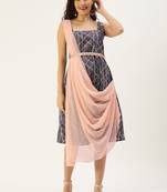 Ethnovogue Ready To Wear Pink N Blue Digital Printed Art Silk Dress