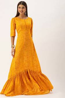 Ethnovogue Ready To Wear Yellow Digital Printed Maxi Dress