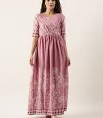 Ethnovogue Ready To Wear Pink Foil Print Chinnon Pleated Yoke Dress