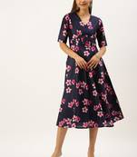 Ethnovogue Ready To Wear Blue Printed Art Silk Fit And Flare Dress