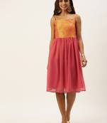 Ethnovogue Ready To Wear Mustard Taffeta N Pink Dress