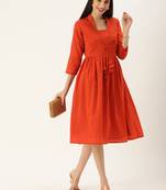 Ethnovogue Ready To Wear Brown TENCEL Collar Neck Dress