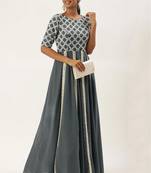 Ethnovogue Ready To Wear Grey Georgette Embroidered Kali Style Gown