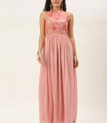 Ethnovogue Ready To Wear Pink Embroidered Halter Neck Gown