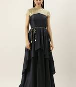 Ethnovogue Ready To Wear Green N Dark Grey Layered Floor Length Gown