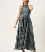 Ethnovogue Ready To Wear Grey N Black Muslin Halter Neck Gown