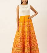Ethnovogue Ready To Wear Yellow Jacquard N White Georgette Kali Gown