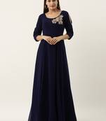 Ethnovogue Ready To Wear Embroidered Navy Blue Georgette Gown