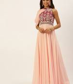 Ethnovogue Ready To Wear Peach N Mauve Halter Neck Gown