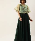 Ethnovogue Ready To Wear Green Organza Cape Style Gown