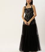 Ethnovogue Ready To Wear Black Tiered Gathers Embroidered Gown
