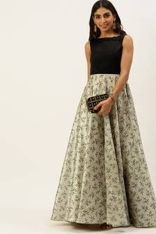 Ethnovogue Ready To Wear Off White Art Silk Printed Gown