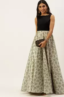 Ethnovogue Ready To Wear Off White Art Silk Printed Gown