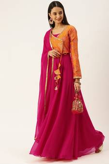 Ethnovogue Ready To Wear Pink Gown With Jacket N Dupatta