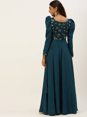 Ethnovogue Ready To Wear Teal Blue Georgette Embroidered N Art Silk Gown 2